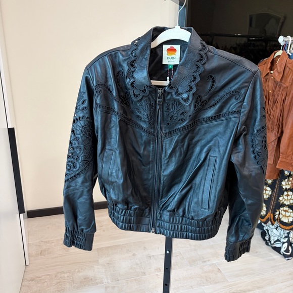 Farm Rio Richelieu Leather Bomber Jacket - Picture 10 of 16